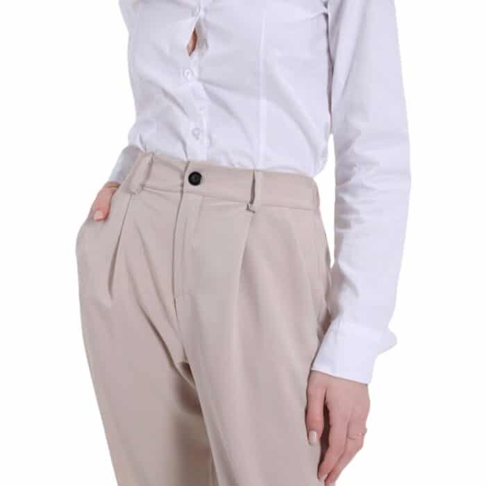 METIS GLAM Pantaloni vita alta pence beige bottone fondo Abbigliamento