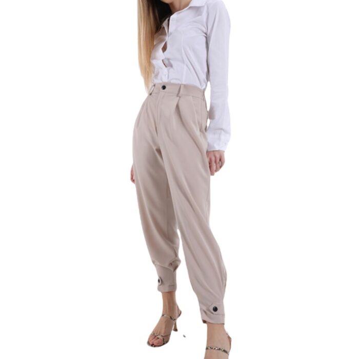 METIS GLAM Pantaloni vita alta pence beige bottone fondo Abbigliamento