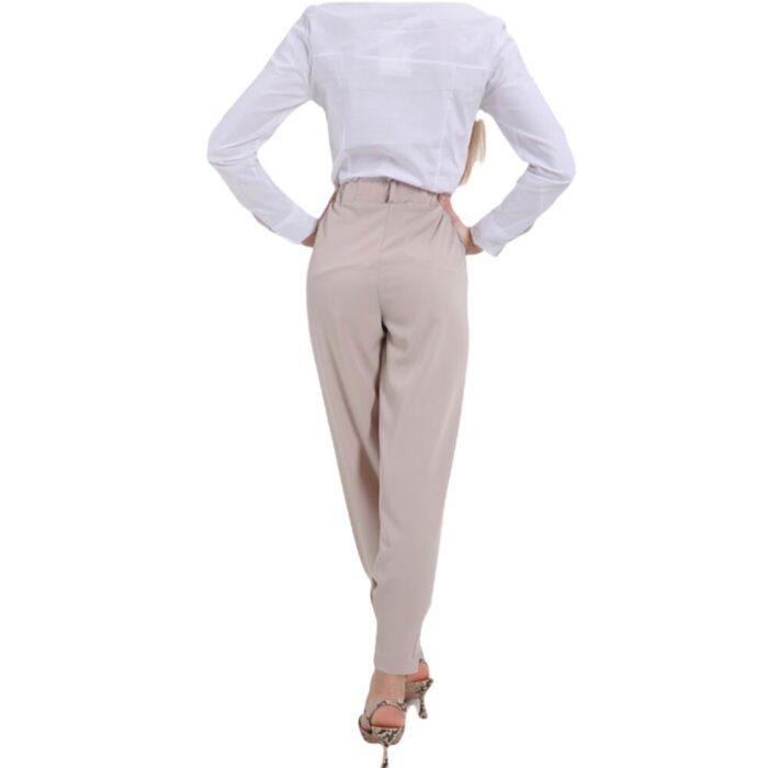 METIS GLAM Pantaloni vita alta pence beige bottone fondo Abbigliamento